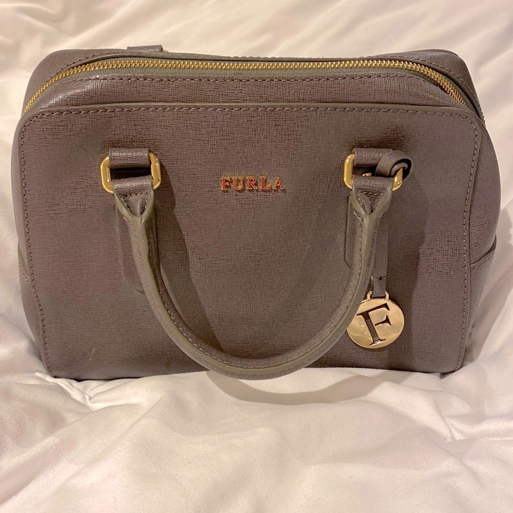 Furla like new gray top handle bag Leather tote satchel